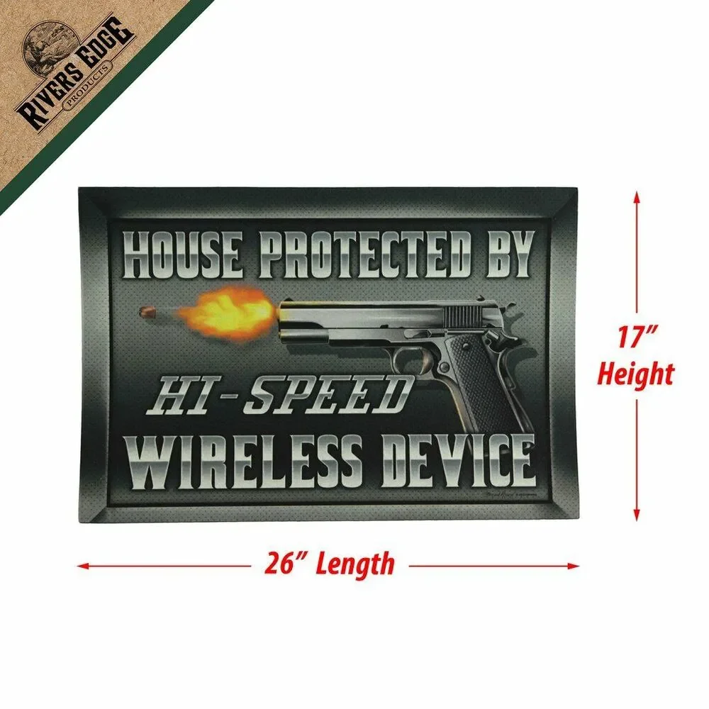 Warning Sign HOUSE PROTECTED BY HI-SPEED Rubber Mat Indoor Outdoor 17 x 26 NEW